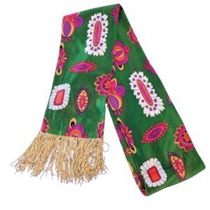 Mod Style Floral Scarf with Fringe
